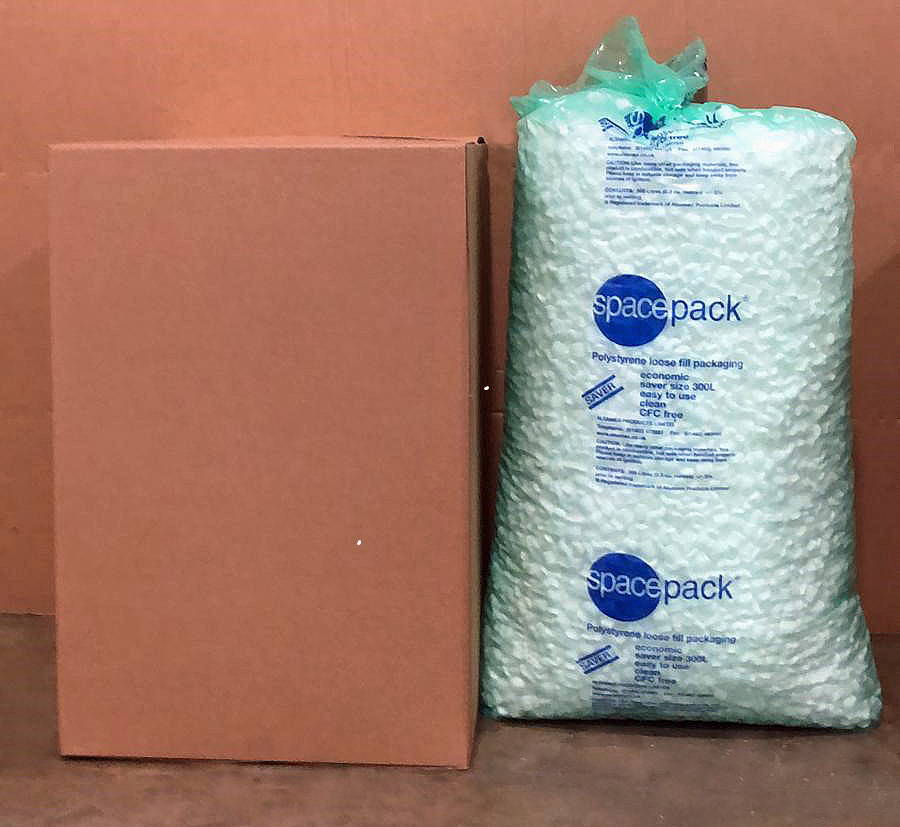 Polystyrene loose fill chips in a bag